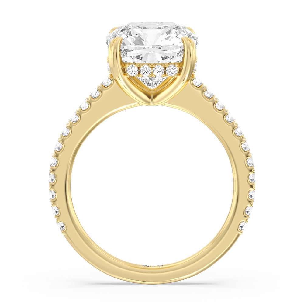 Cushion Cut Elegance Hidden Halo and Pave Diamond Engagement Ring with Lab Grown Diamond in 14KT Yellow Gold view 2
