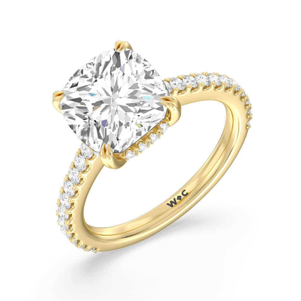 Cushion Cut Elegance Hidden Halo and Pave Diamond Engagement Ring with Lab Grown Diamond in 14KT Yellow Gold view 3
