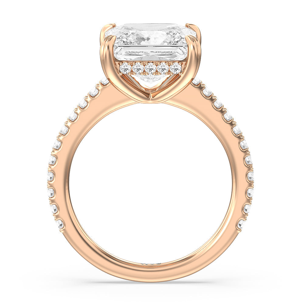 Princess Cut Elegance Hidden Halo and Pave Diamond Engagement Ring with Lab Grown Diamond in 14KT Rose Gold view 2
