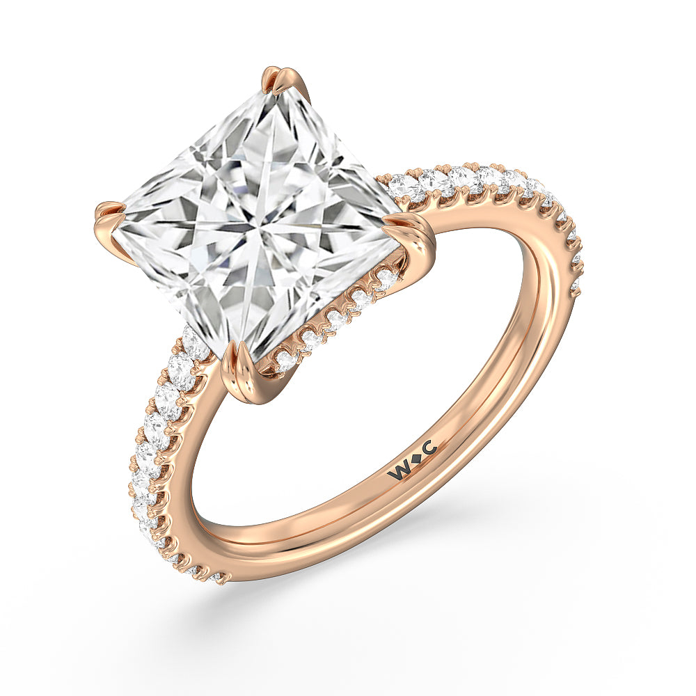 Princess Cut Elegance Hidden Halo and Pave Diamond Engagement Ring with Lab Grown Diamond in 14KT Rose Gold view 3
