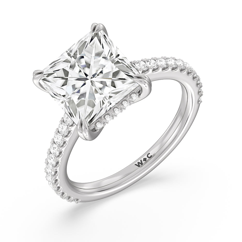 Princess Cut Elegance Hidden Halo and Pave Diamond Engagement Ring with Lab Grown Diamond in 14KT Platinum view 3
