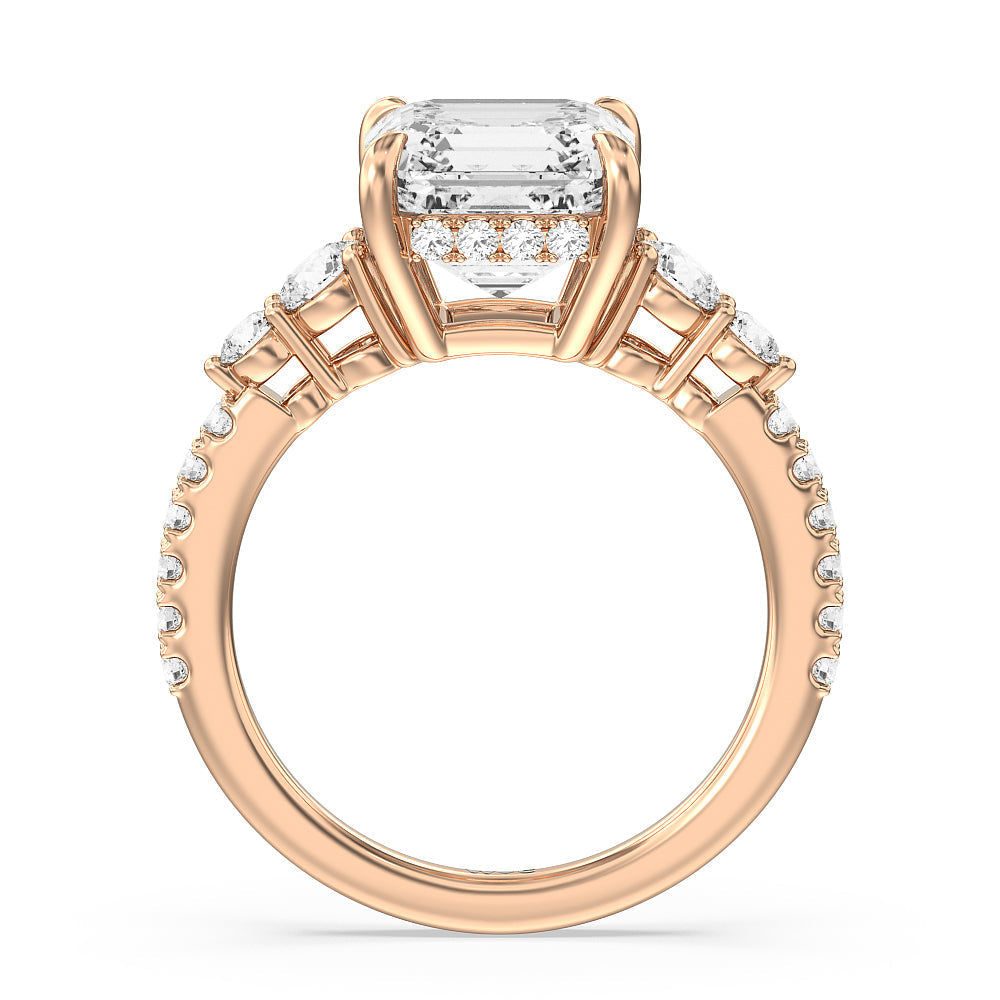 Asscher Cut Elegance Side-Stone with Hidden Halo Engagement Ring with Lab Grown Diamond in 14KT Rose Gold view 2
