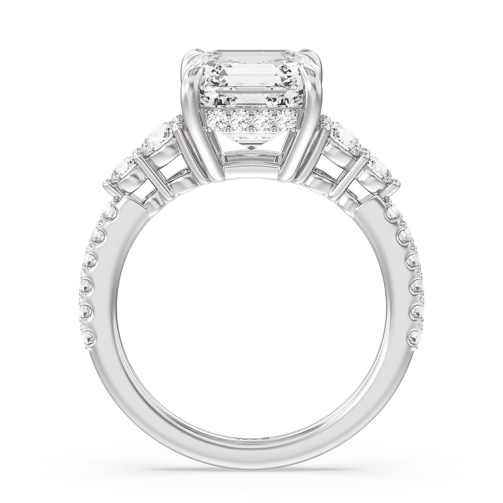 Asscher Cut Elegance Side-Stone with Hidden Halo Engagement Ring with Lab Grown Diamond in 14KT Platinum view 2
