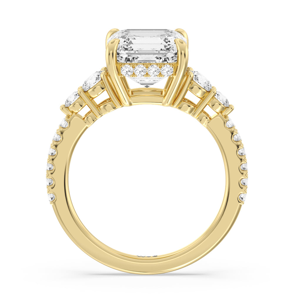 Asscher Cut Elegance Side-Stone with Hidden Halo Engagement Ring with Lab Grown Diamond in 14KT Yellow Gold view 2
