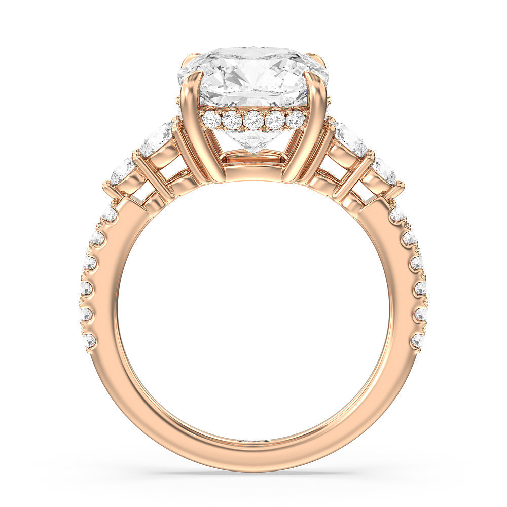 Cushion Cut Elegance Side-Stone with Hidden Halo Engagement Ring with Lab Grown Diamond in 14KT Rose Gold view 2
