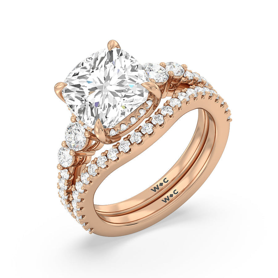 Asscher Cut Elegance Side-Stone with Hidden Halo Engagement Ring with Lab Grown Diamond in 14KT Rose Gold view 6
