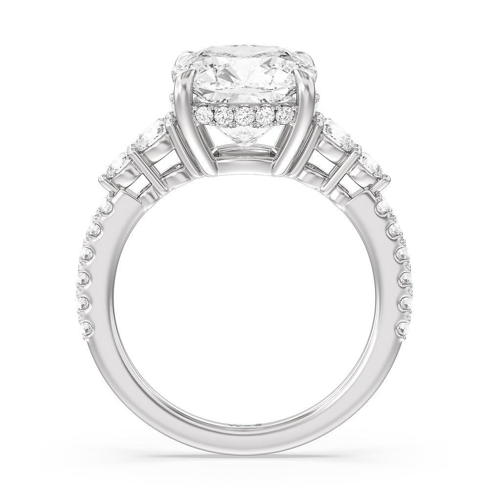 Cushion Cut Elegance Side-Stone with Hidden Halo Engagement Ring with Lab Grown Diamond in 14KT Platinum view 2
