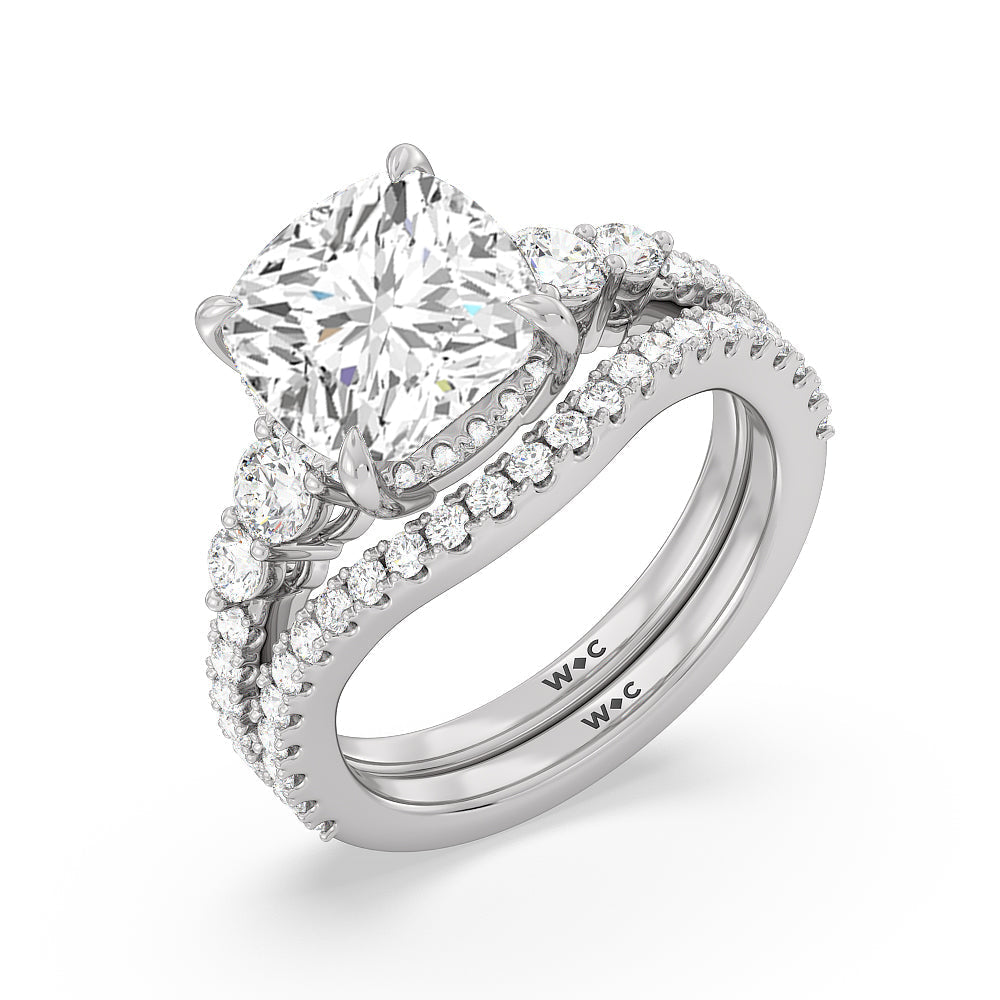 Elegance Side-Stone with Hidden Halo Diamond Wedding Band with 18KT White Gold Cut Diamond in 14KT White Gold view 3
