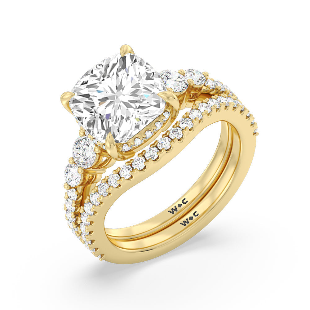 Elegance Side-Stone with Hidden Halo Diamond Wedding Band with 18KT Yellow Gold Cut Diamond in 14KT Yellow Gold view 3
