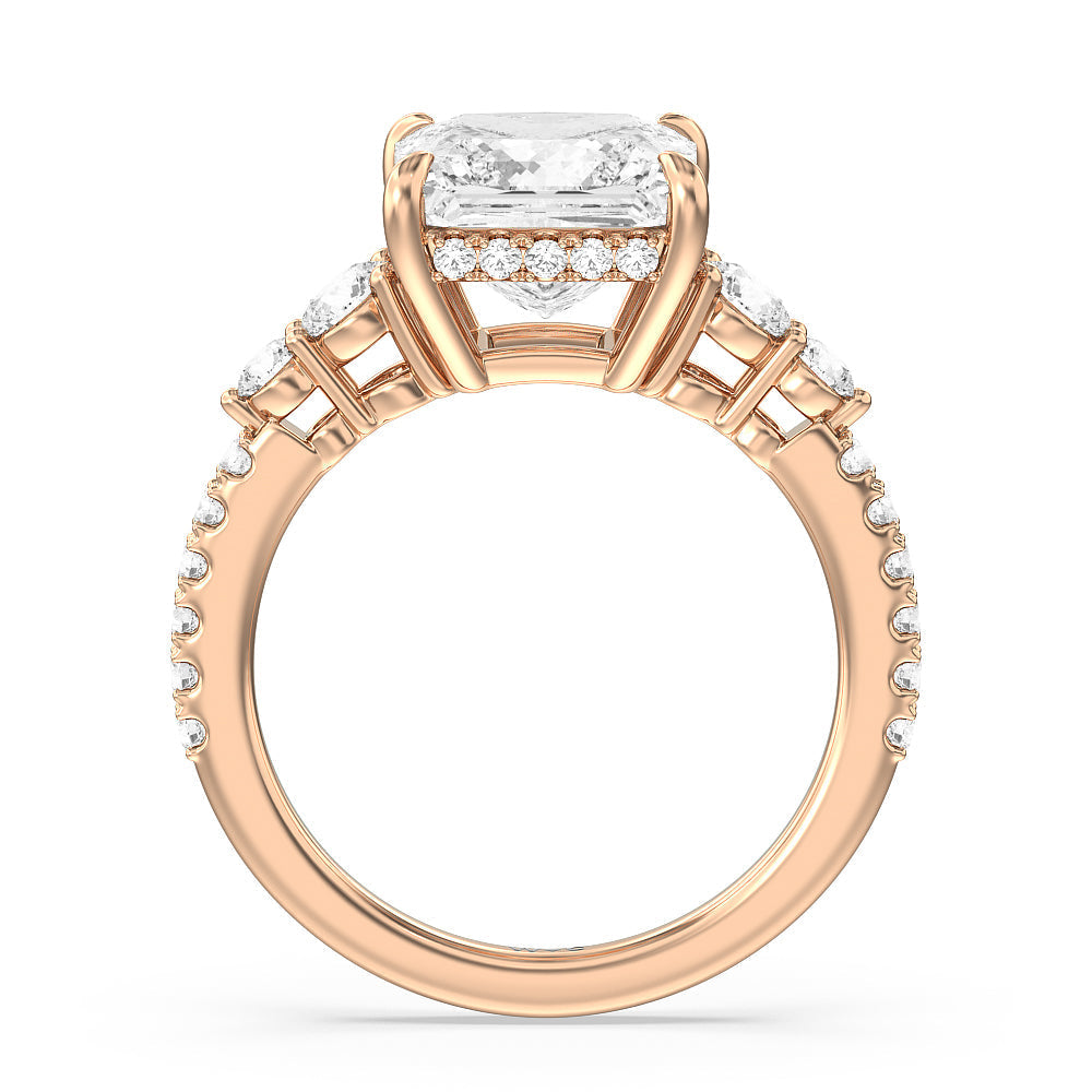 Princess Cut Elegance Side-Stone with Hidden Halo Engagement Ring with Lab Grown Diamond in 14KT Rose Gold view 2

