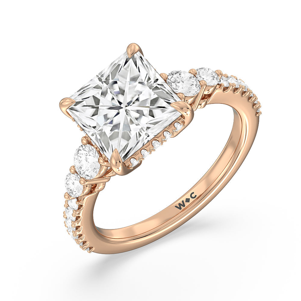 Princess Cut Elegance Side-Stone with Hidden Halo Engagement Ring with Lab Grown Diamond in 14KT Rose Gold view 3
