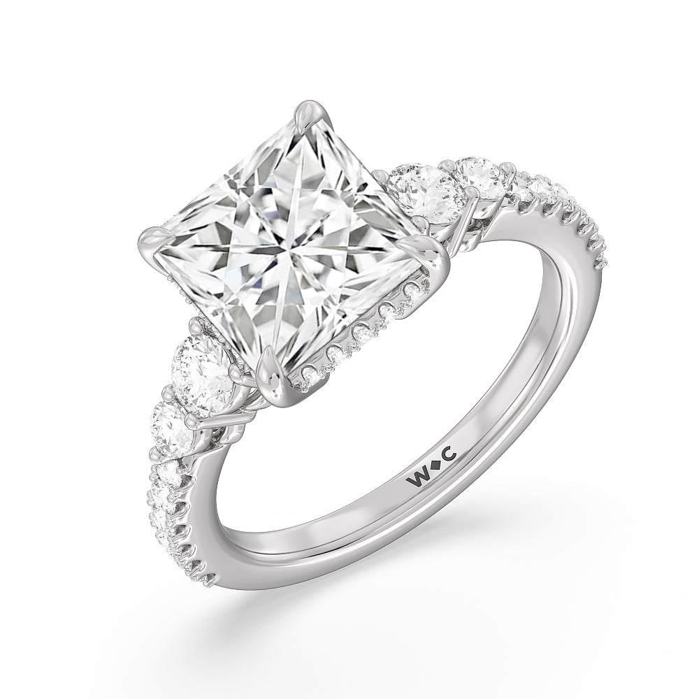 Princess Cut Elegance Side-Stone with Hidden Halo Engagement Ring with Lab Grown Diamond in 14KT Platinum view 3
