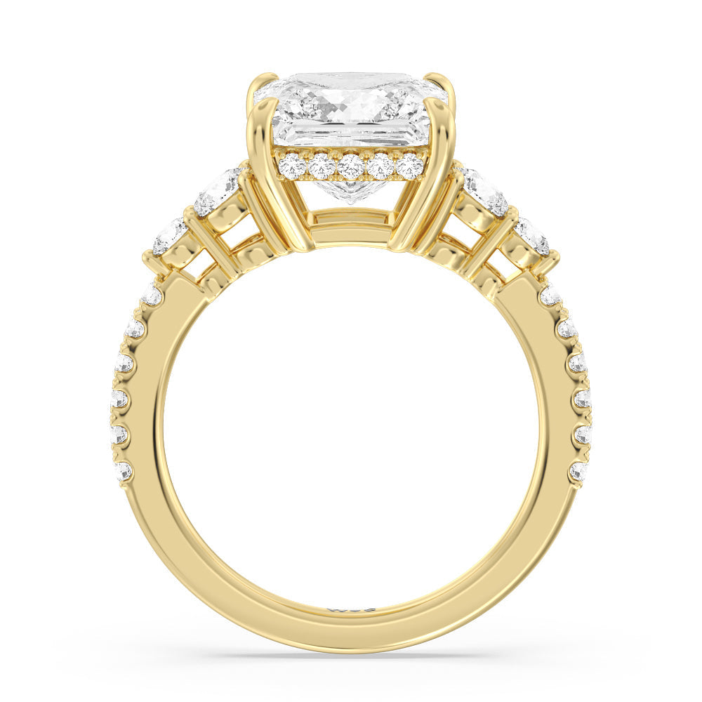 Princess Cut Elegance Side-Stone with Hidden Halo Engagement Ring with Lab Grown Diamond in 14KT Yellow Gold view 2
