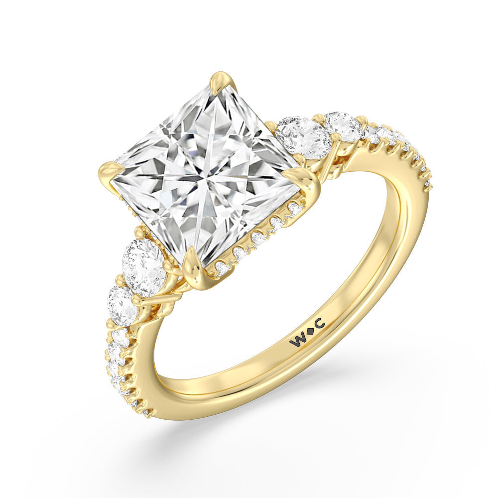 Princess Cut Elegance Side-Stone with Hidden Halo Engagement Ring with Lab Grown Diamond in 14KT Yellow Gold view 3
