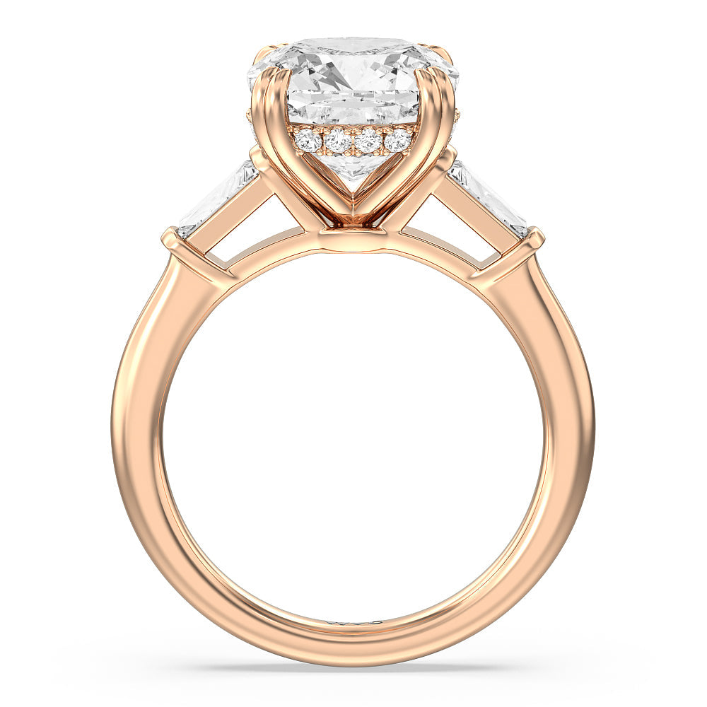 Cushion Cut Elegance Baguette Side Stone Engagement Ring with Lab Grown Diamond in 14KT Rose Gold view 2
