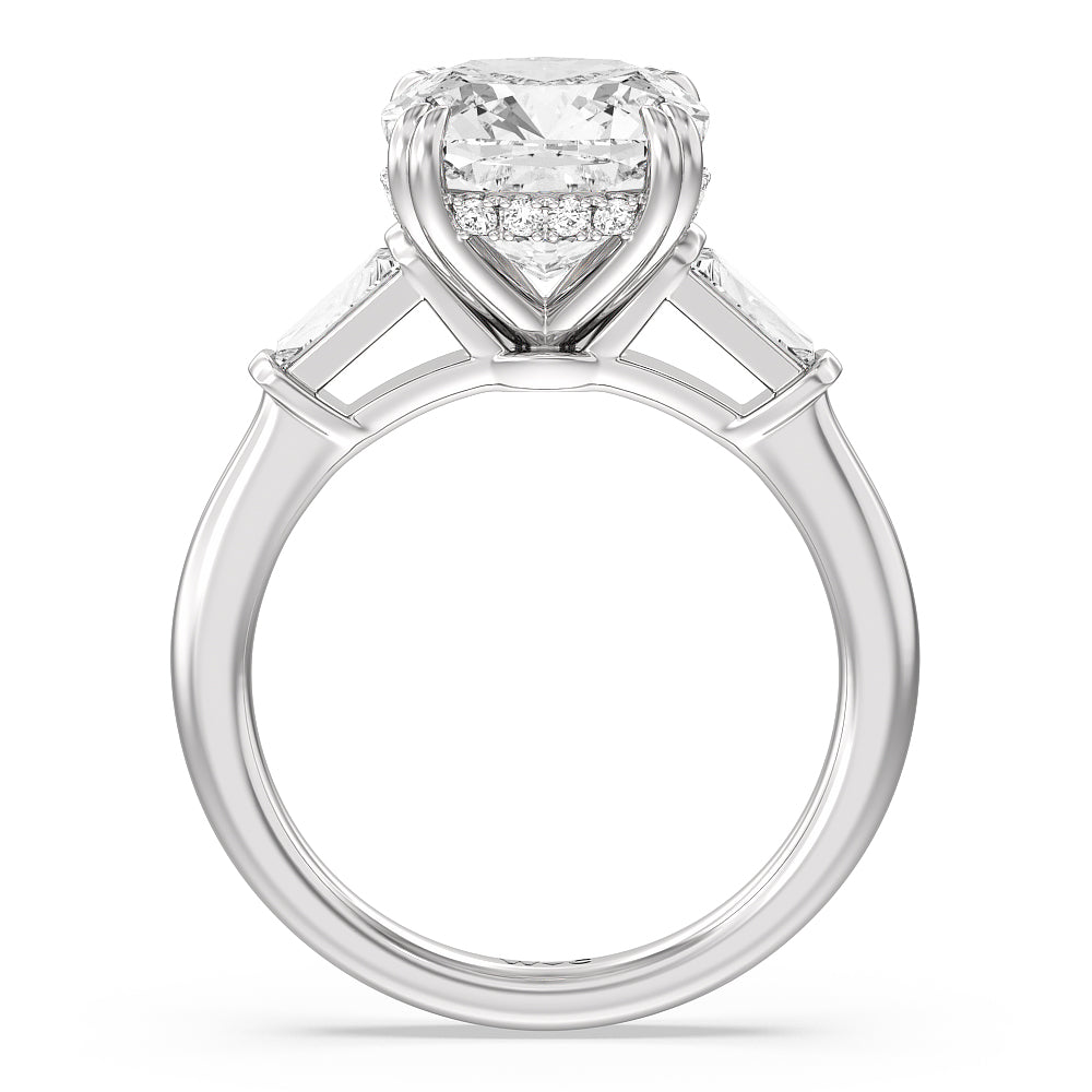 Cushion Cut Elegance Baguette Side Stone Engagement Ring with Lab Grown Diamond in 14KT Platinum view 2
