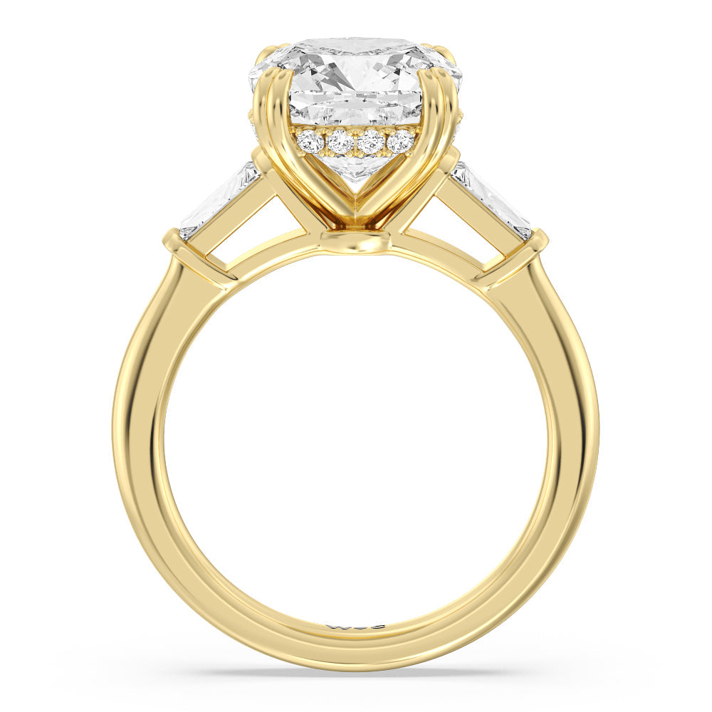 Cushion Cut Elegance Baguette Side Stone Engagement Ring with Lab Grown Diamond in 14KT Yellow Gold view 2

