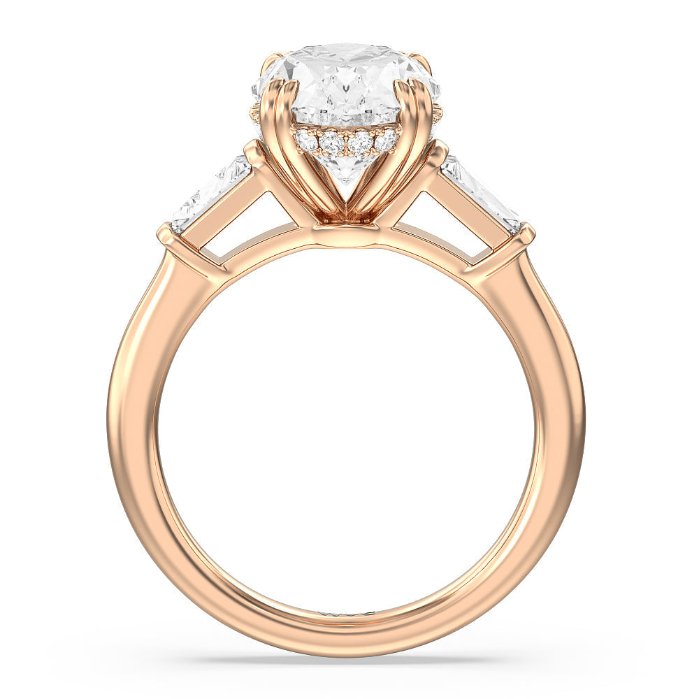 Oval Cut Elegance Baguette Side Stone Engagement Ring with Lab Grown Diamond in 14KT Rose Gold view 2
