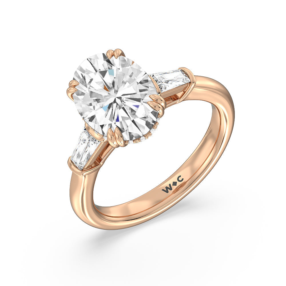Oval Cut Elegance Baguette Side Stone Engagement Ring with Lab Grown Diamond in 14KT Rose Gold view 3
