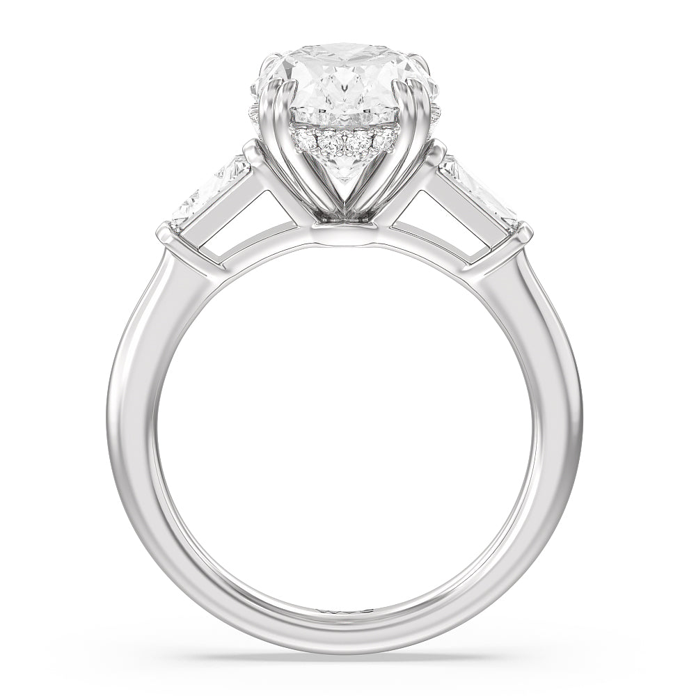 Oval Cut Elegance Baguette Side Stone Engagement Ring with Lab Grown Diamond in 14KT Platinum view 2

