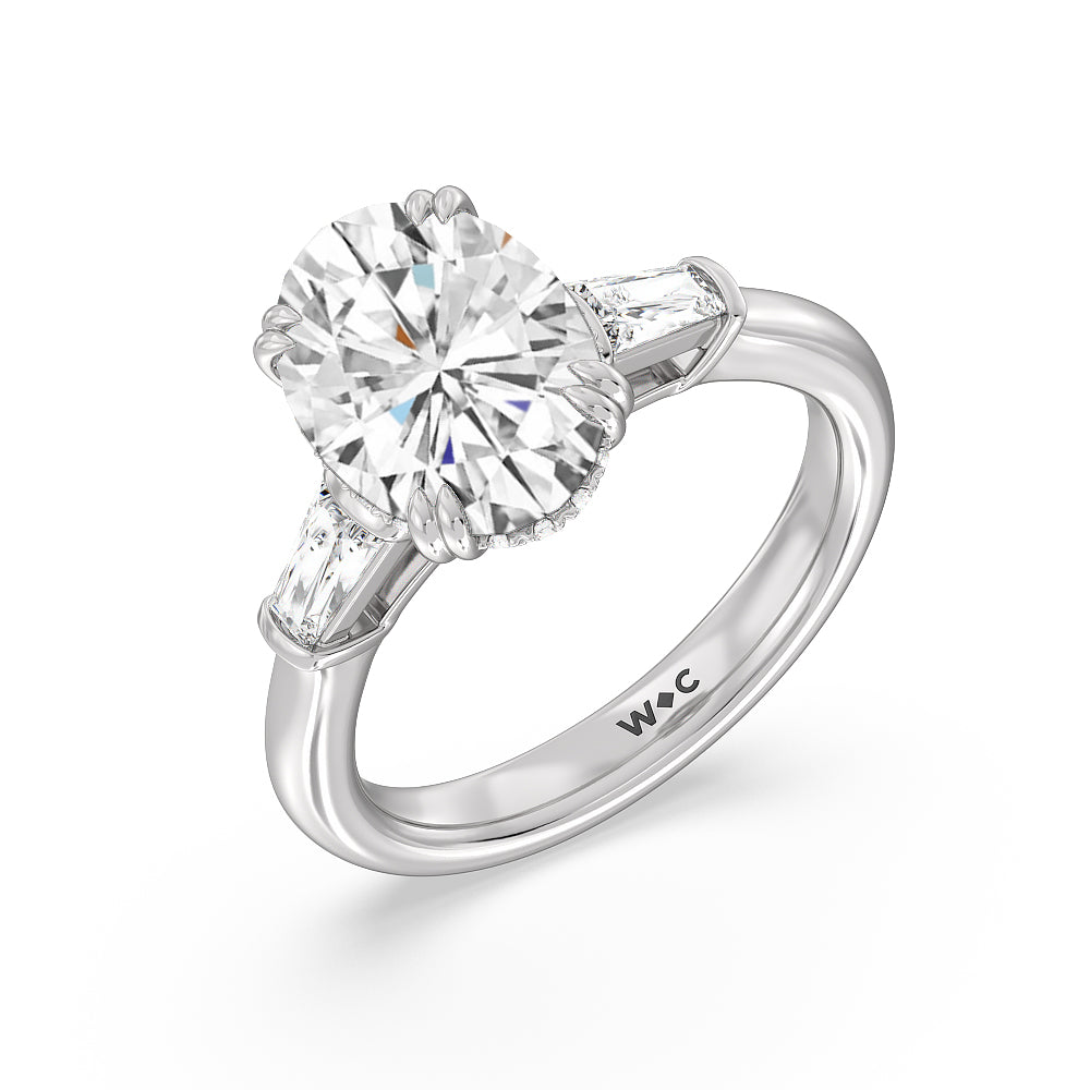 Oval Cut Elegance Baguette Side Stone Engagement Ring with Lab Grown Diamond in 14KT Platinum view 3
