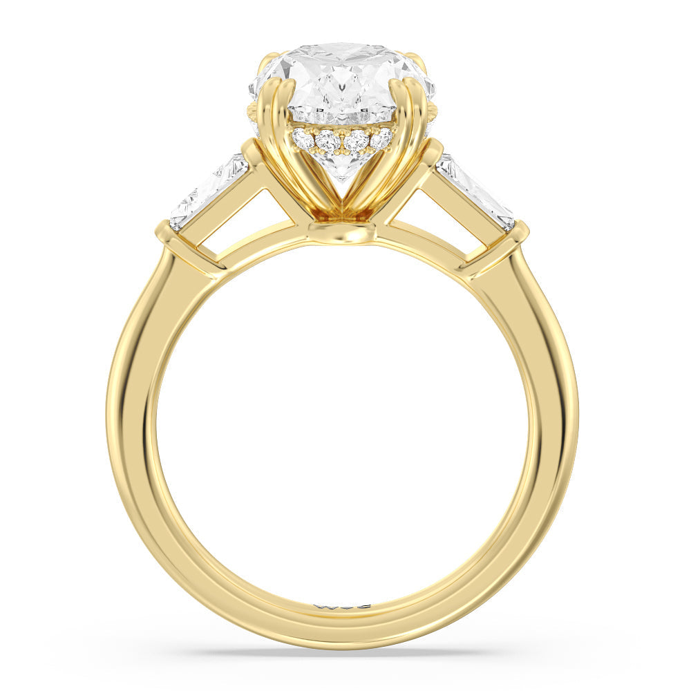 Oval Cut Elegance Baguette Side Stone Engagement Ring with Lab Grown Diamond in 14KT Yellow Gold view 2
