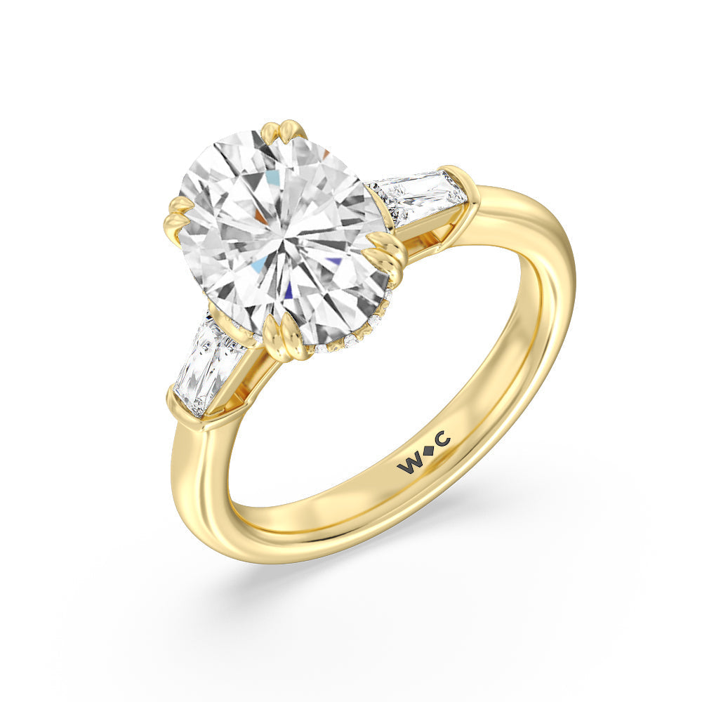 Oval Cut Elegance Baguette Side Stone Engagement Ring with Lab Grown Diamond in 14KT Yellow Gold view 3
