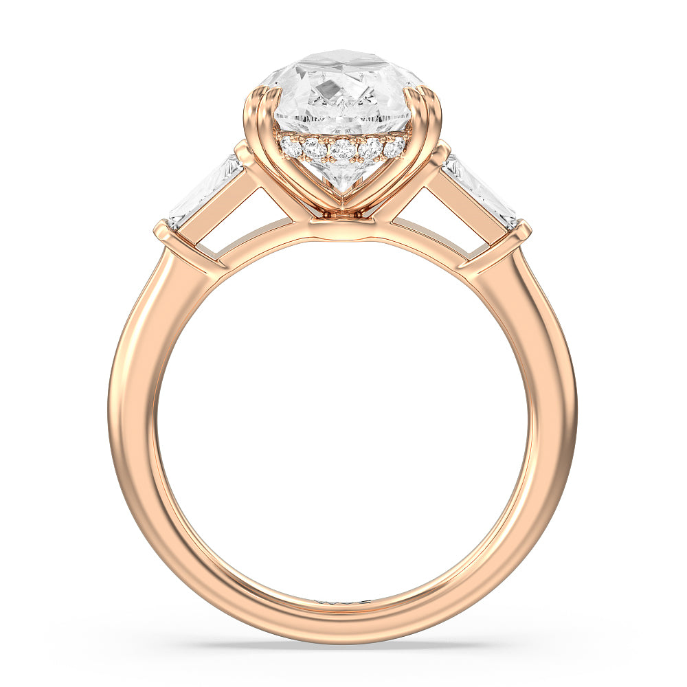 Pear Cut Elegance Baguette Side Stone Engagement Ring with Lab Grown Diamond in 14KT Rose Gold view 2
