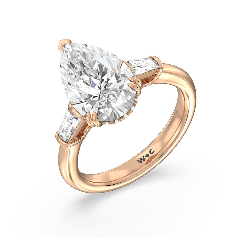 Pear Cut Elegance Baguette Side Stone Engagement Ring with Lab Grown Diamond in 14KT Rose Gold view 3
