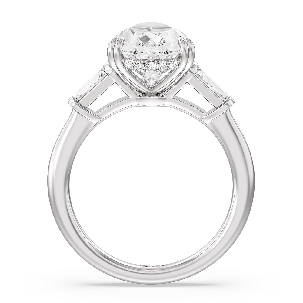 Pear Cut Elegance Baguette Side Stone Engagement Ring with Lab Grown Diamond in 14KT Platinum view 2
