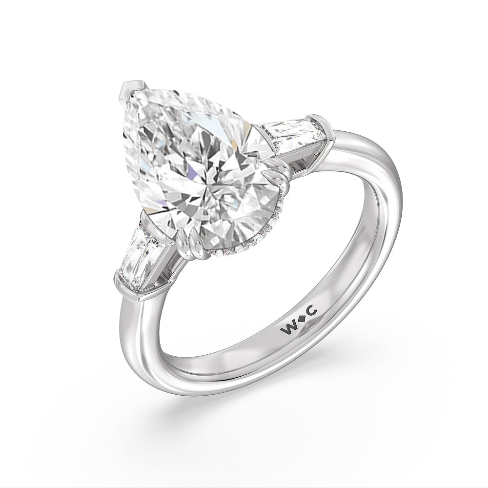 Pear Cut Elegance Baguette Side Stone Engagement Ring with Lab Grown Diamond in 14KT Platinum view 3
