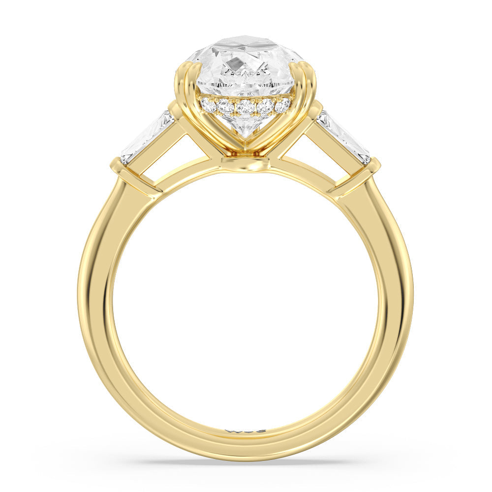 Pear Cut Elegance Baguette Side Stone Engagement Ring with Lab Grown Diamond in 14KT Yellow Gold view 2
