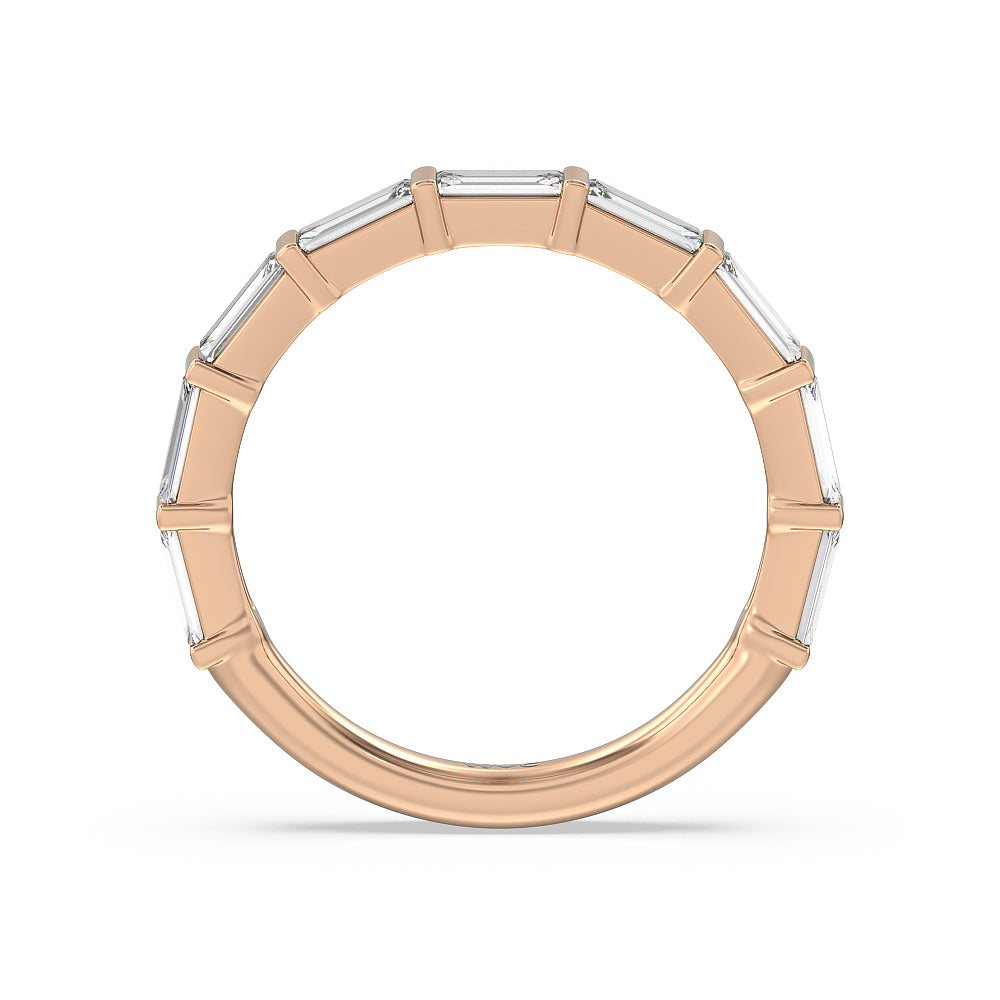 Elegance Baguette Side Stone Diamond Wedding Band with 18KT Rose Gold Cut Diamond in 14KT Rose Gold view 2
