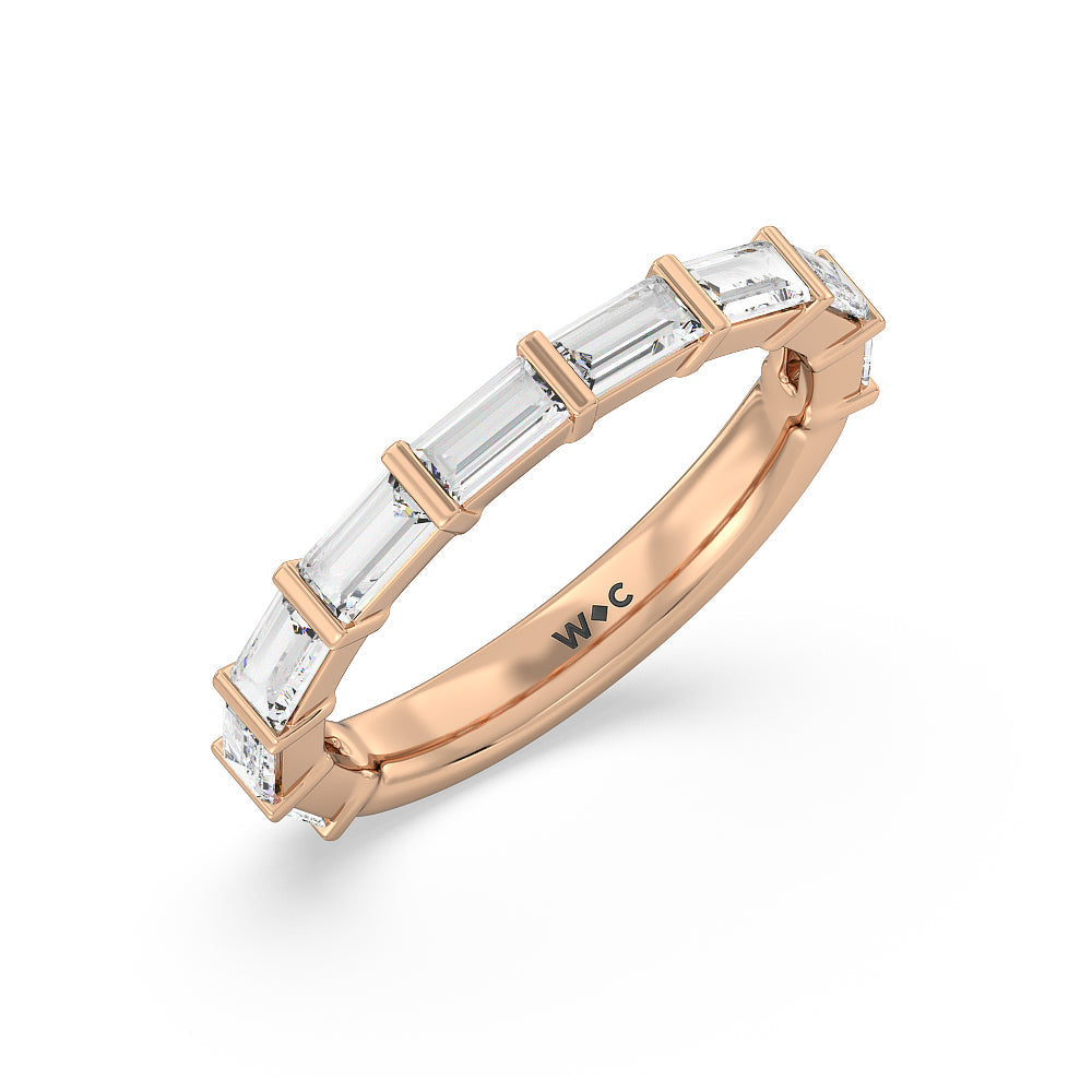 Elegance Baguette Side Stone Diamond Wedding Band with 18KT Rose Gold Cut Diamond in 14KT Rose Gold view 4
