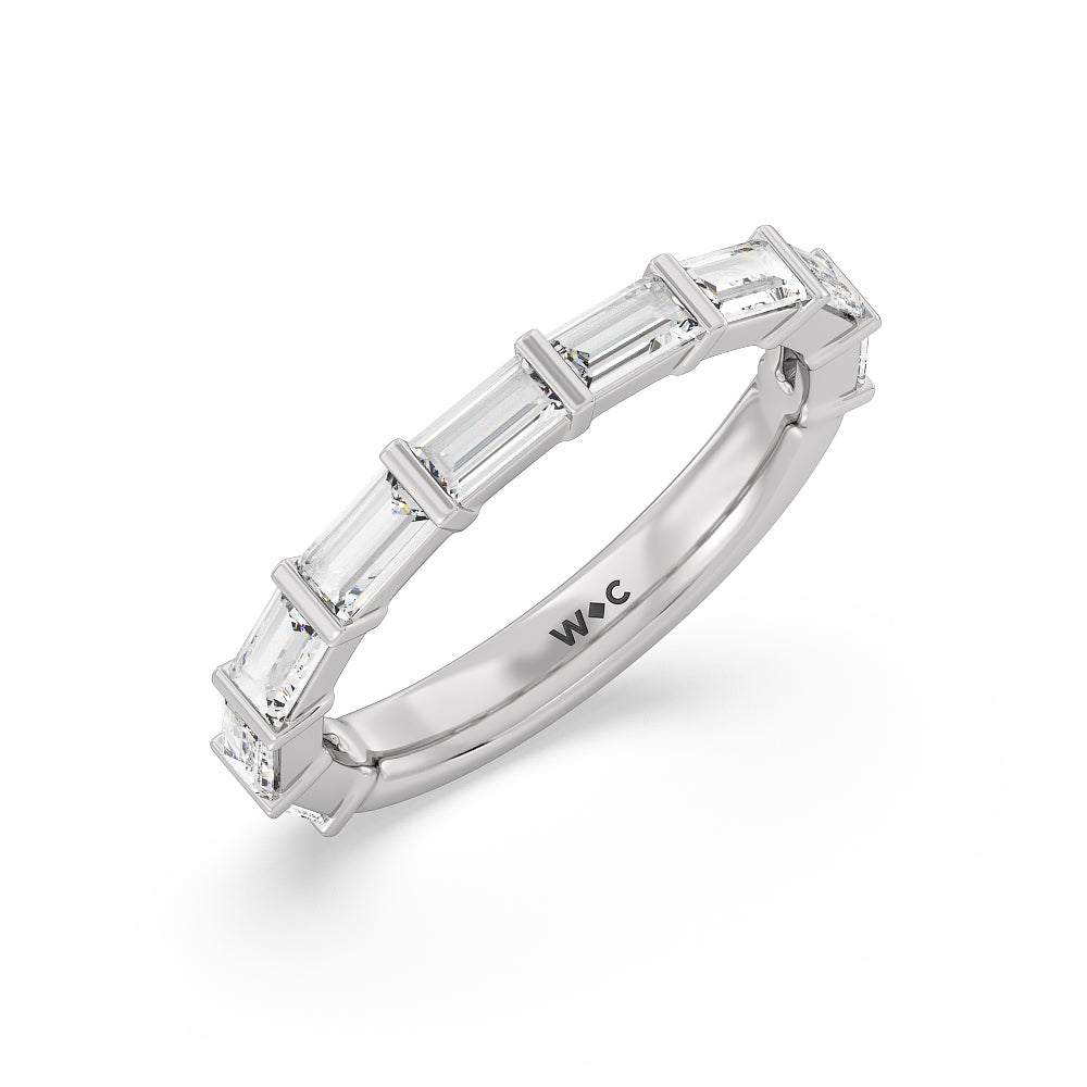 Elegance Baguette Side Stone Diamond Wedding Band with 18KT White Gold Cut Diamond in 14KT White Gold view 4
