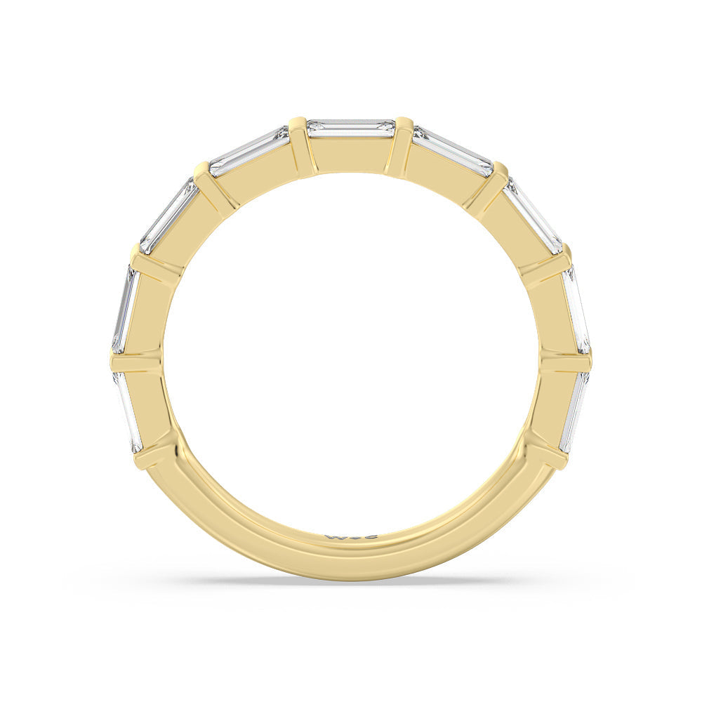 Elegance Baguette Side Stone Diamond Wedding Band with 18KT Yellow Gold Cut Diamond in 14KT Yellow Gold view 2
