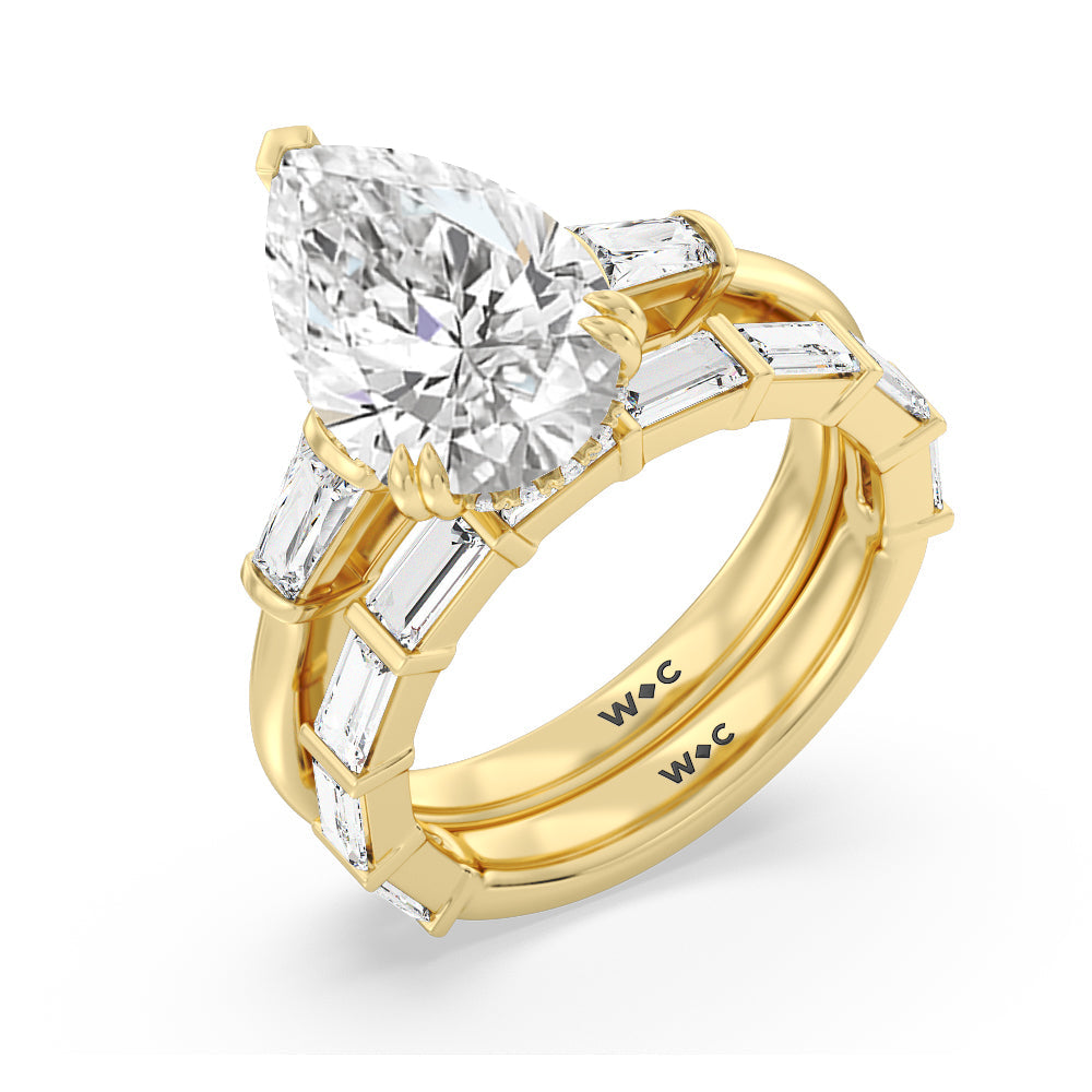Elegance Baguette Side Stone Diamond Wedding Band with 18KT Yellow Gold Cut Diamond in 14KT Yellow Gold view 3
