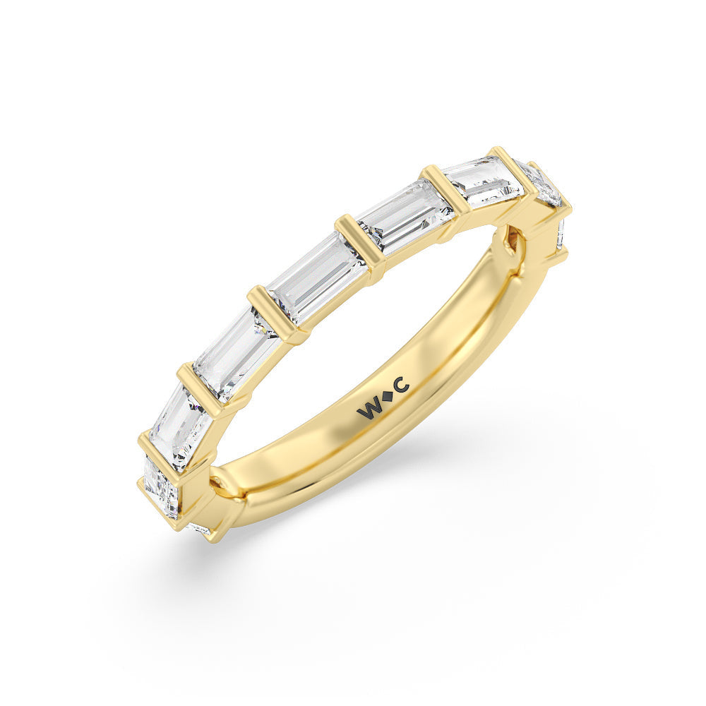Elegance Baguette Side Stone Diamond Wedding Band with 18KT Yellow Gold Cut Diamond in 14KT Yellow Gold view 4
