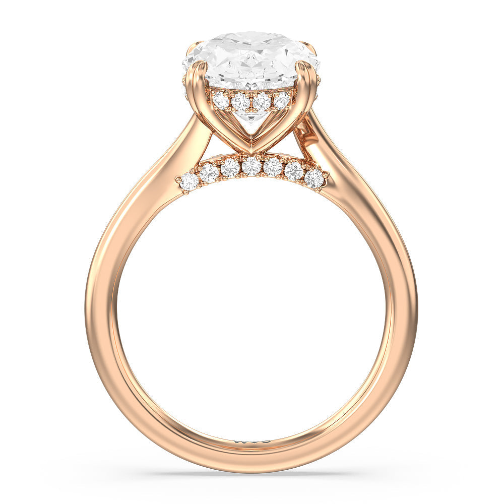 Oval Cut Elegance Bypass Hidden Halo Engagement Ring with Lab Grown Diamond in 14KT Rose Gold view 2
