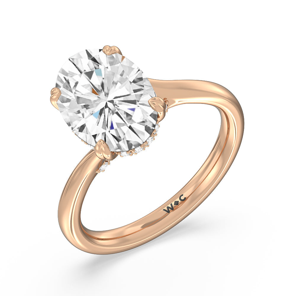 Oval Cut Elegance Bypass Hidden Halo Engagement Ring with Lab Grown Diamond in 14KT Rose Gold view 3
