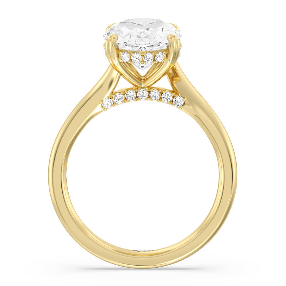 Oval Cut Elegance Bypass Hidden Halo Engagement Ring with Lab Grown Diamond in 14KT Yellow Gold view 2
