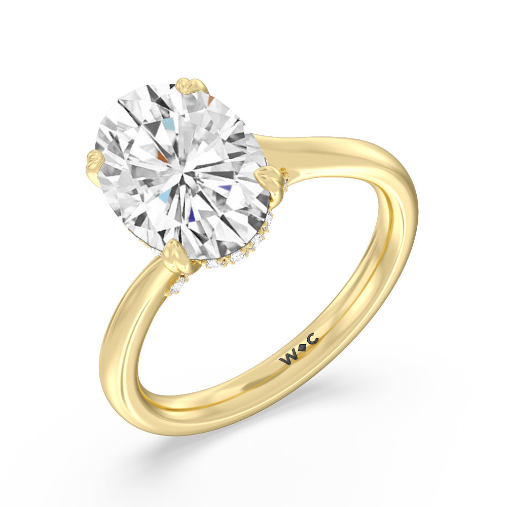 Oval Cut Elegance Bypass Hidden Halo Engagement Ring with Lab Grown Diamond in 14KT Yellow Gold view 3

