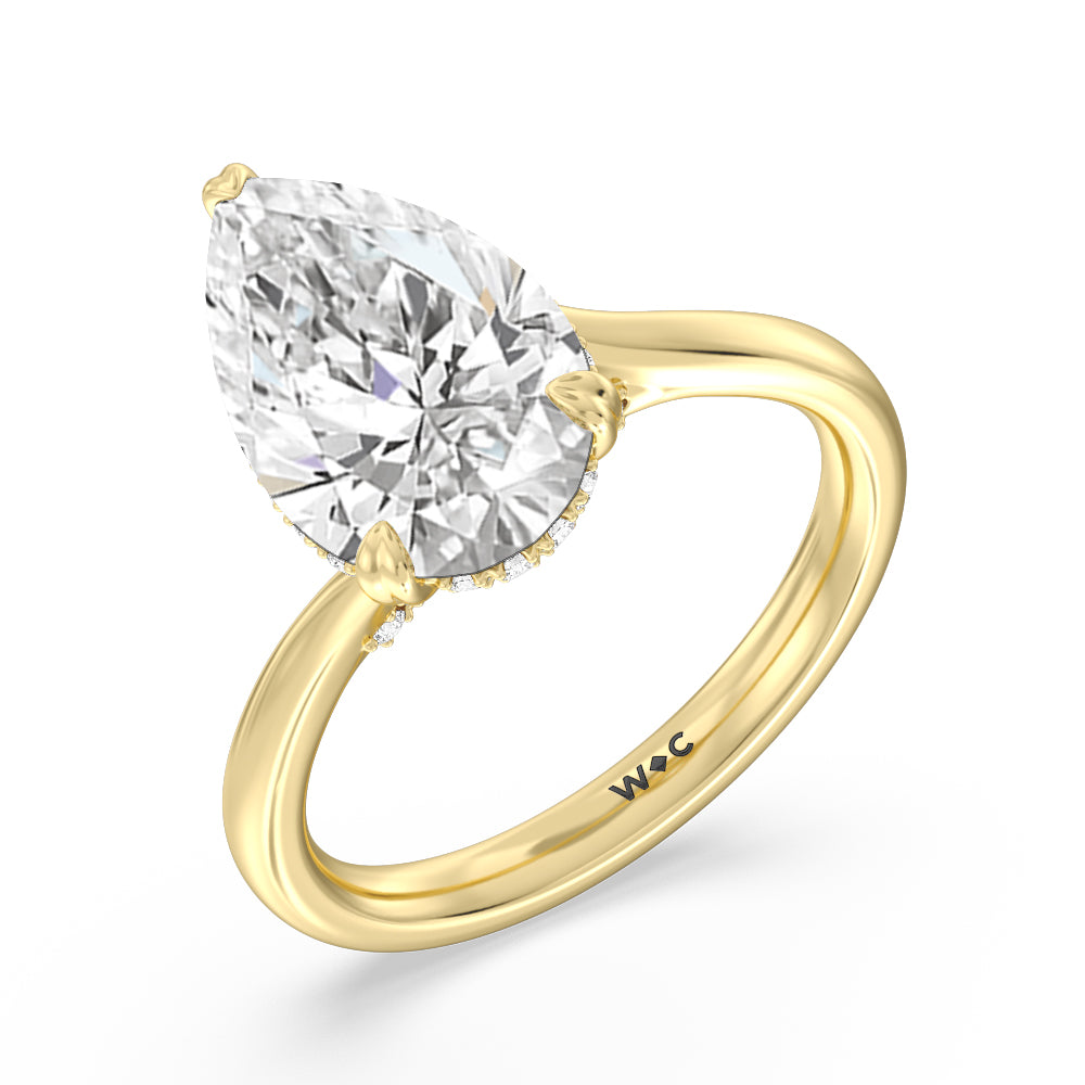 Pear Cut Elegance Bypass Hidden Halo Engagement Ring with Lab Grown Diamond in 14KT Yellow Gold view 3
