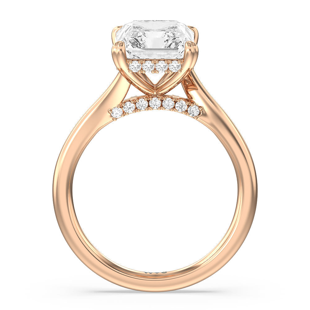 Radiant Cut Elegance Bypass Hidden Halo Engagement Ring with Lab Grown Diamond in 14KT Rose Gold view 2
