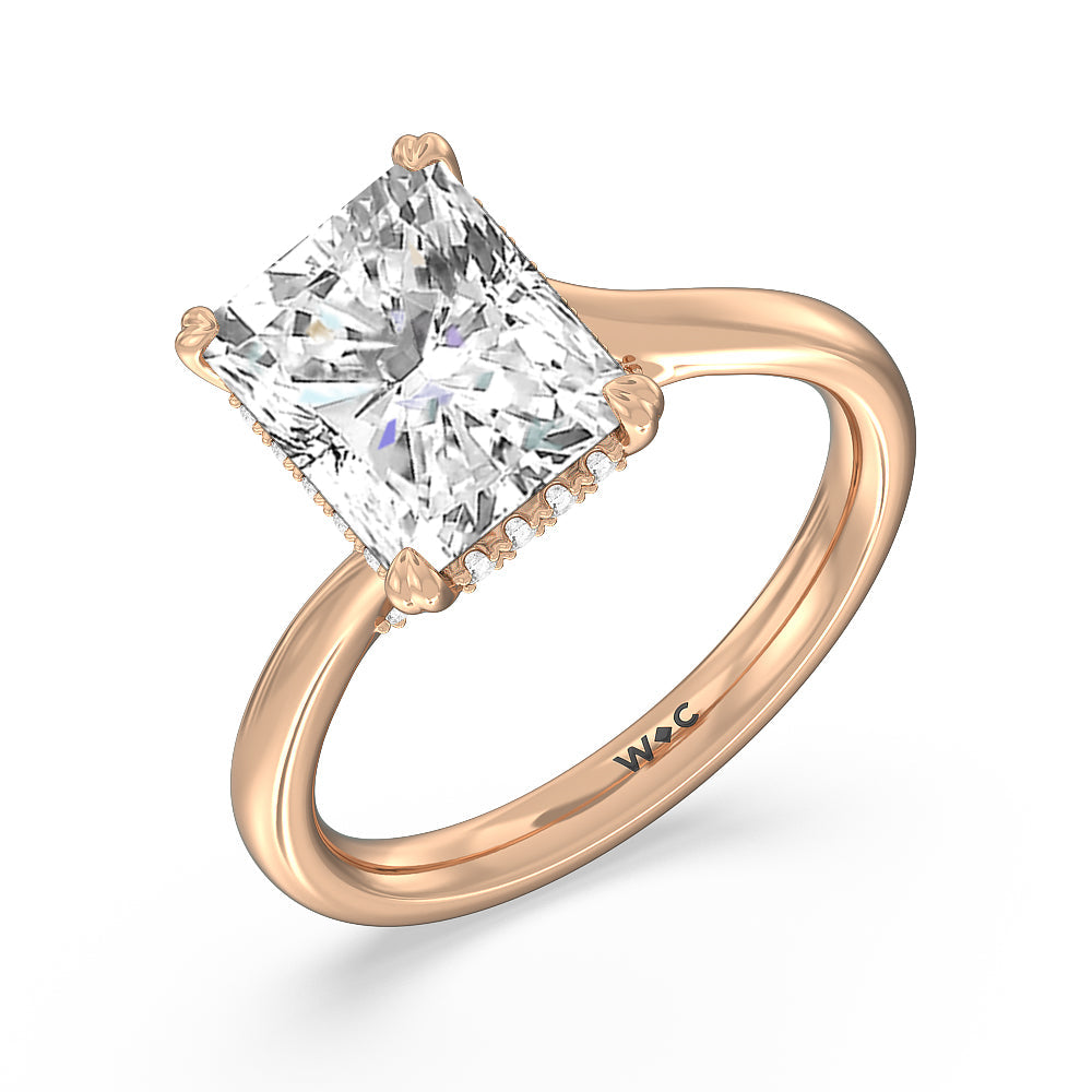Radiant Cut Elegance Bypass Hidden Halo Engagement Ring with Lab Grown Diamond in 14KT Rose Gold view 3
