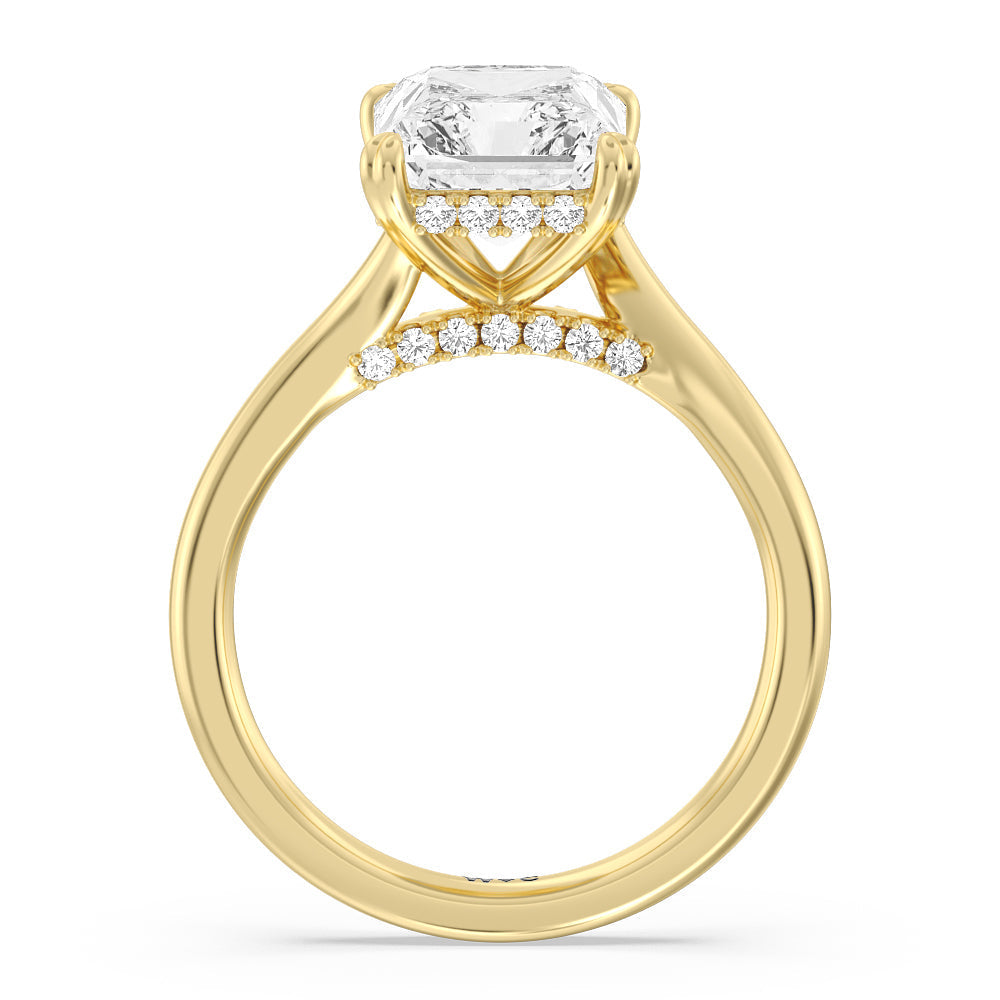 Radiant Cut Elegance Bypass Hidden Halo Engagement Ring with Lab Grown Diamond in 14KT Yellow Gold view 2
