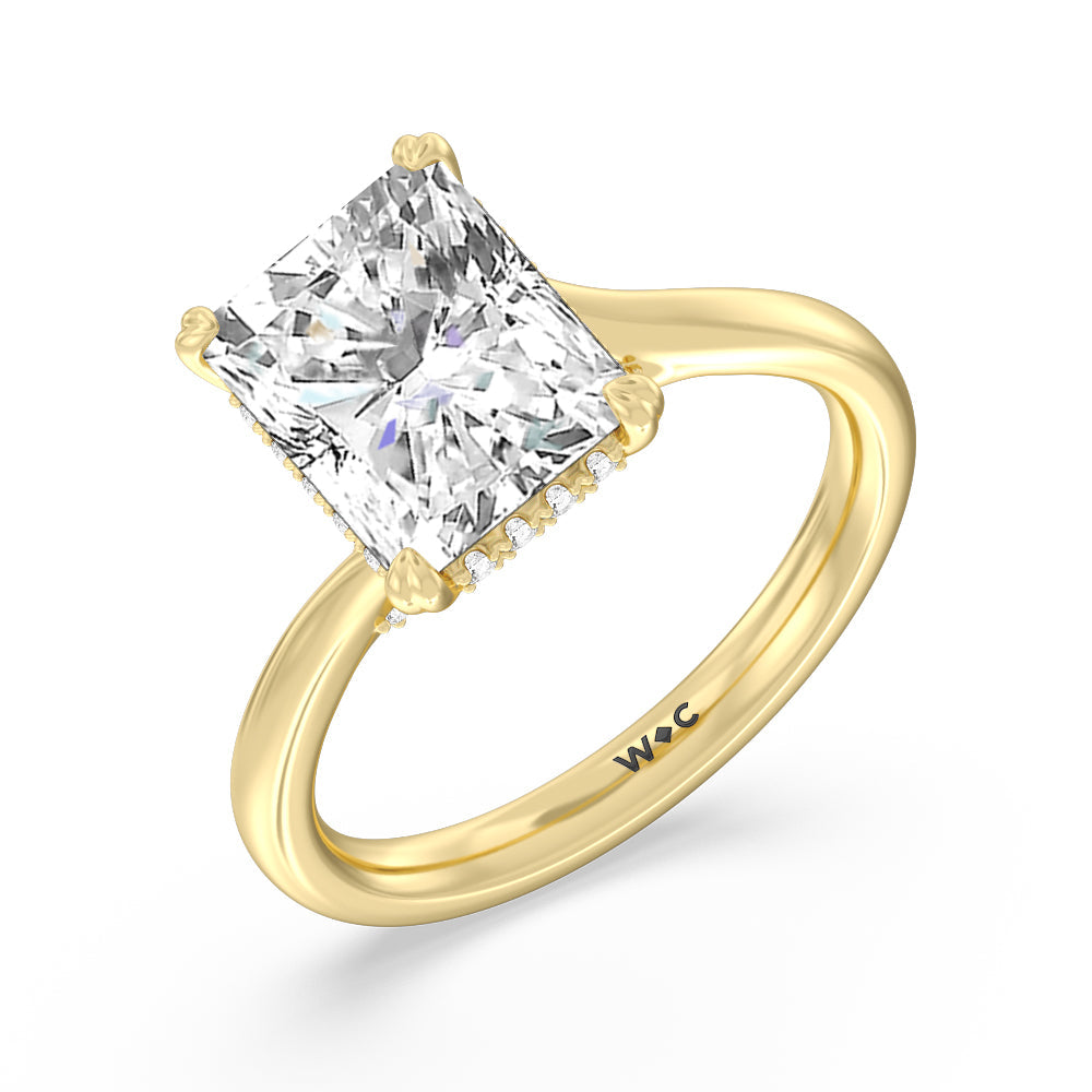 Radiant Cut Elegance Bypass Hidden Halo Engagement Ring with Lab Grown Diamond in 14KT Yellow Gold view 3
