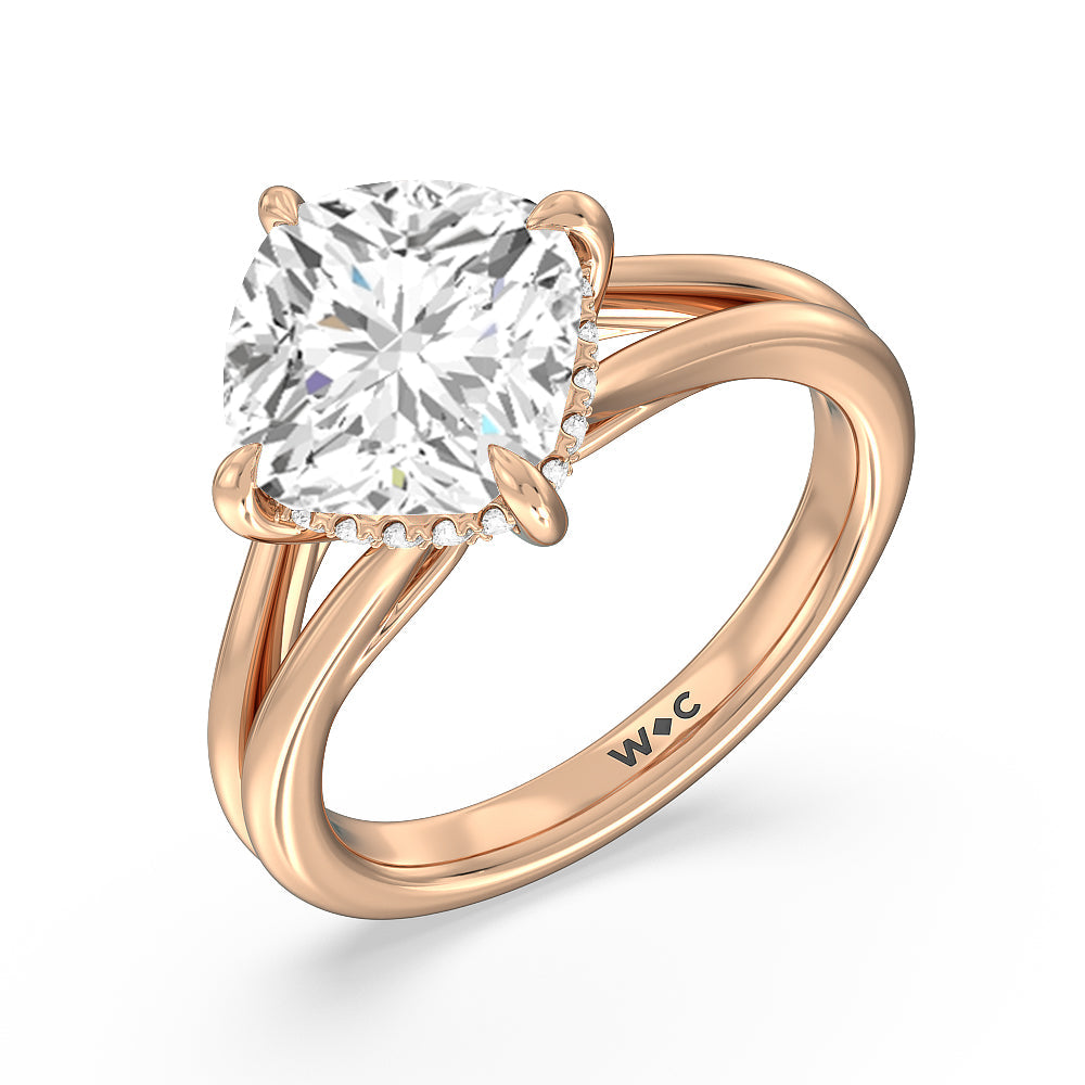Cushion Cut Elegance Hidden Halo Engagement Ring with Lab Grown Diamond in 14KT Rose Gold view 3
