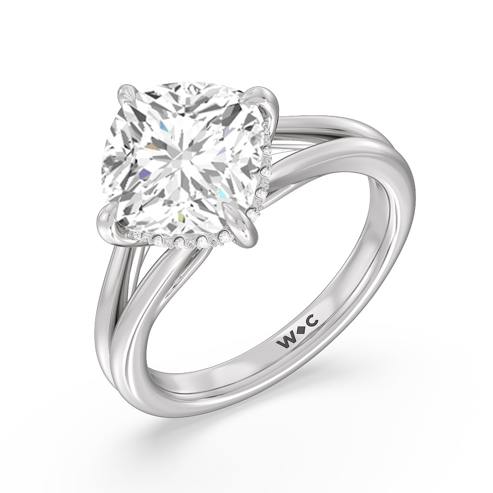 Cushion Cut Elegance Hidden Halo Engagement Ring with Lab Grown Diamond in 14KT Platinum view 3

