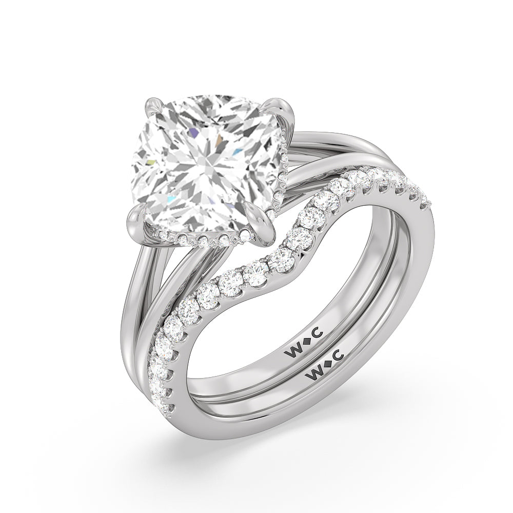Elegance Hidden Halo Diamond Wedding Band with 18KT White Gold Cut Diamond in 14KT White Gold view 3
